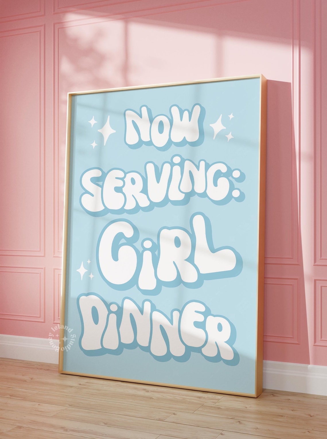 Now Serving Girl Dinner Retro Bubble Letter Kitchen Quote Poster