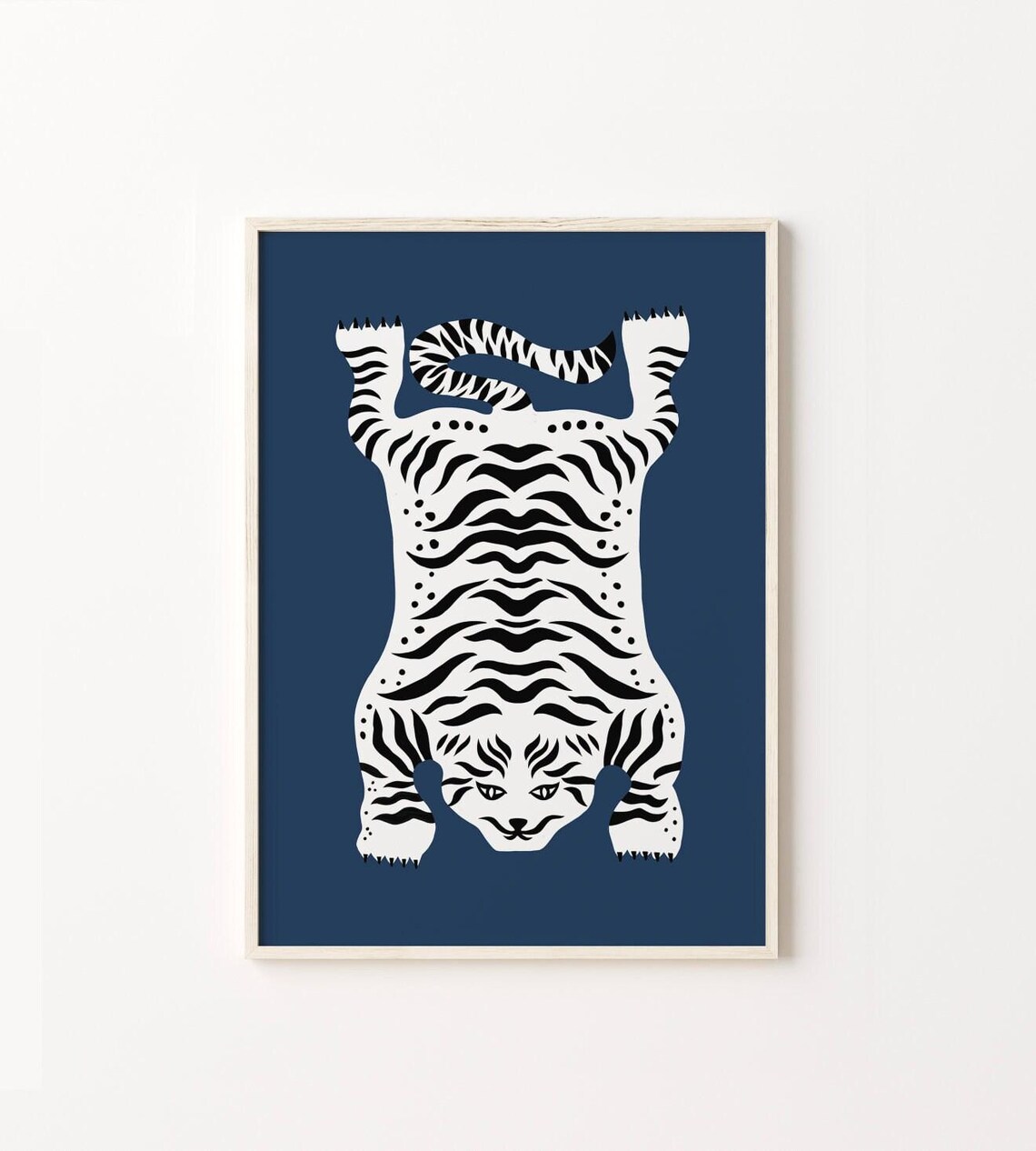 White Tiger Wall Art Print Navy Blue Decor Bohemian Poster