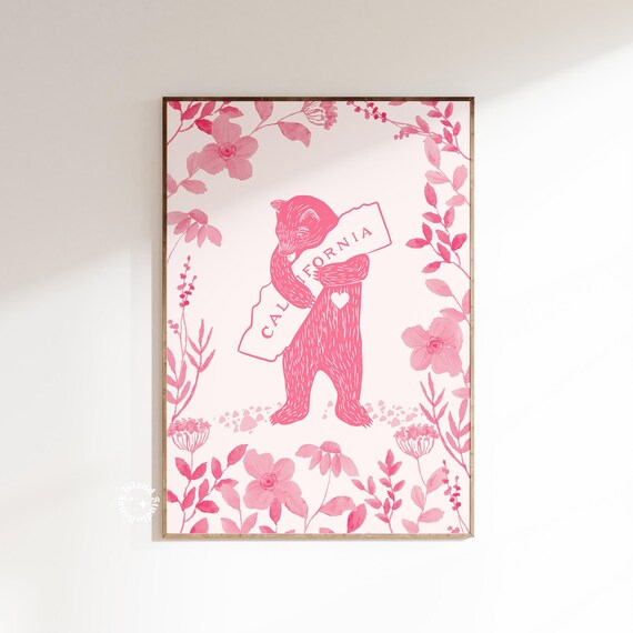 I Love Bear Hug Print Pink Poppy Poster Instant Poppies Art
