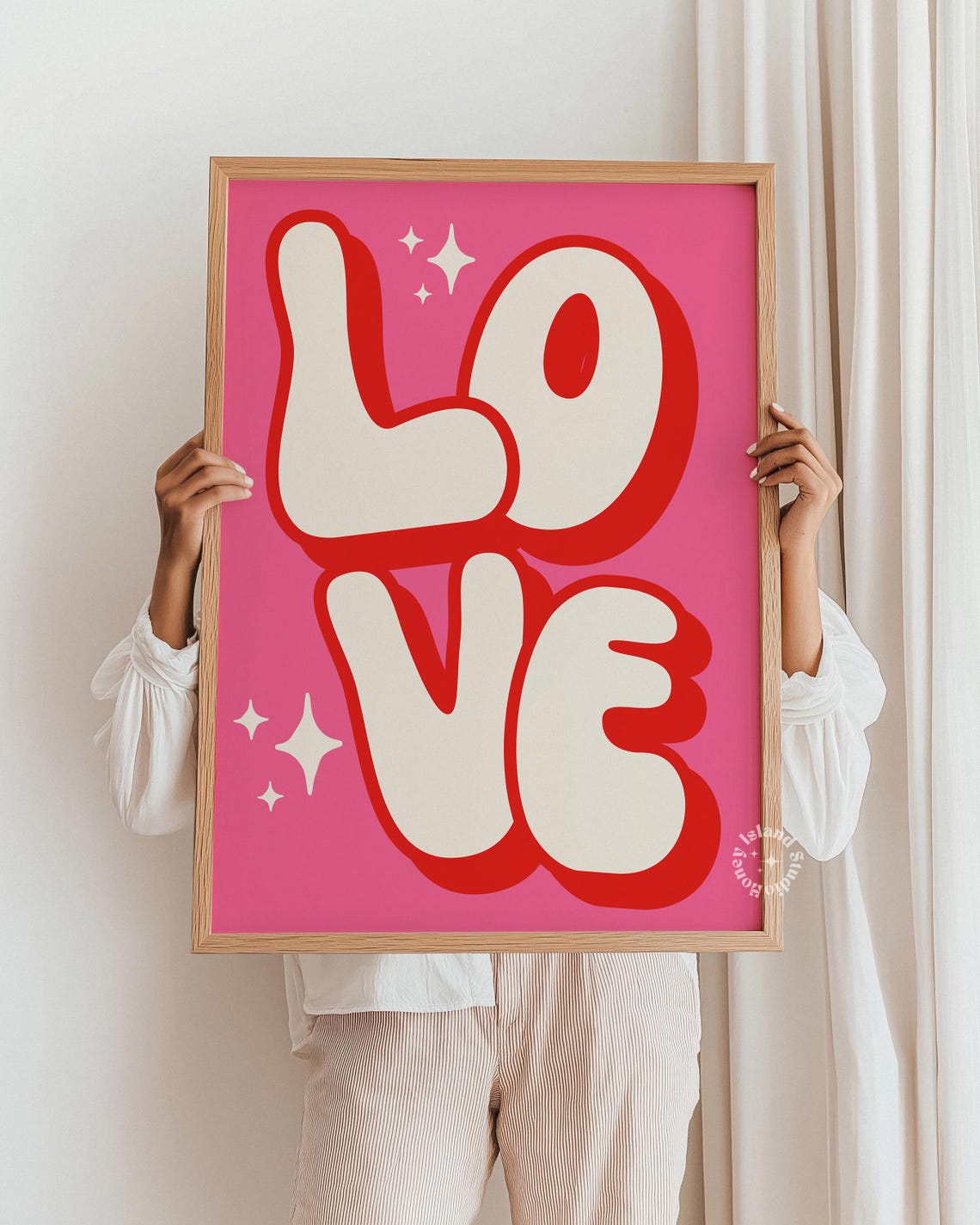 Love Retro Groovy Bubble Letters Hot Pink Typography Quote Poster