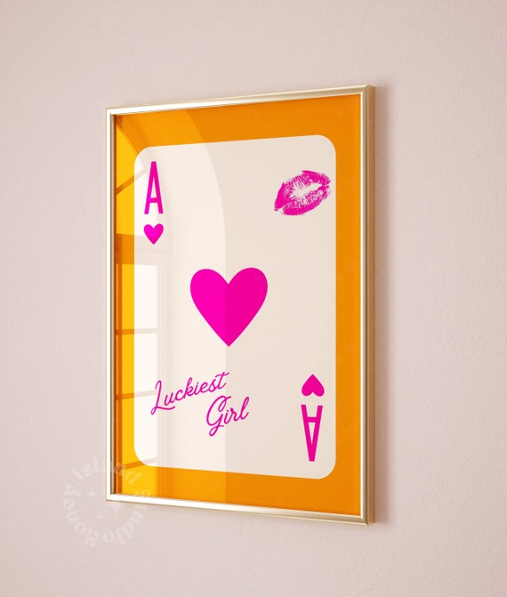 Lucky Girl Ace Of Hearts Print Trendy Preppy Dorm Decor Syndrome Retro Wall Art Bar Cart Instant