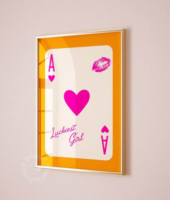 Pink Ace of Hearts Playing Card Luckiest Girl Trendy Preppy Poster