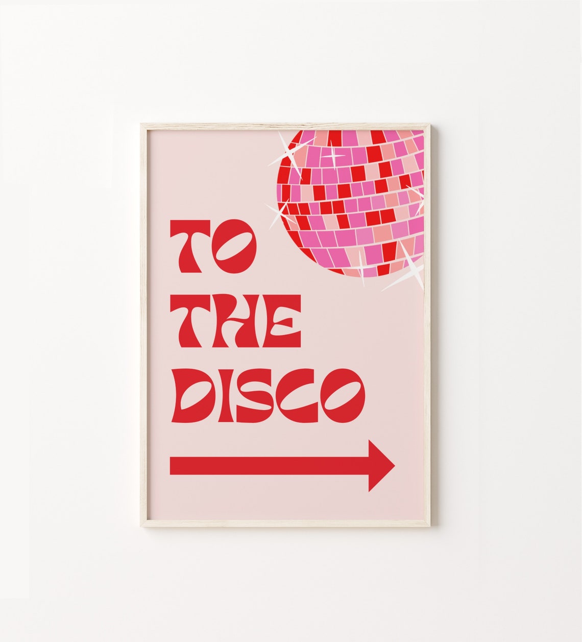 To The Disco Red Retro Typography Disco Ball Party Night Poster