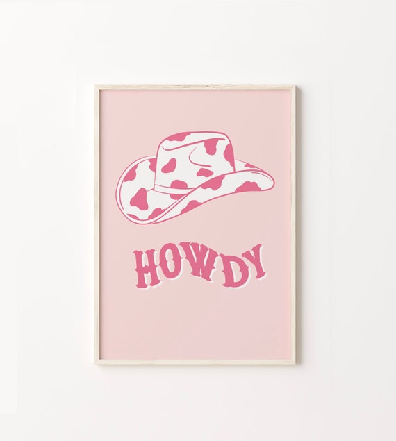 Pink Western Hat Art Print, Texas Girly Cowboy Decor