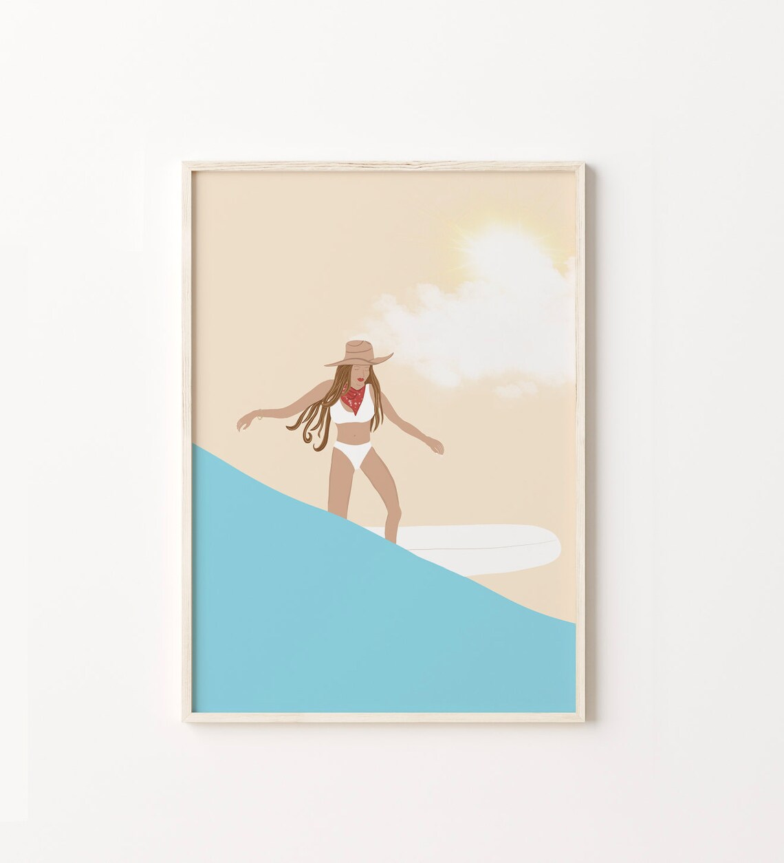 Surfing Cowgirl Boho Art Print, Western Decor