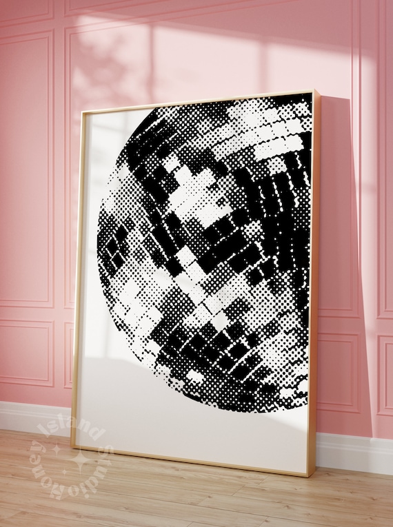 Mirror Ball Funky Disco Poster, Retro Bar Cart Art