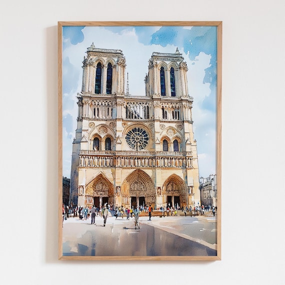 Notre Dame Cathedral Paris Watercolor Landmark Painting Poster