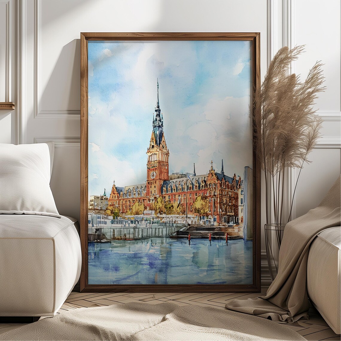 Hamburg City Hall Watercolor Art Print, Germany