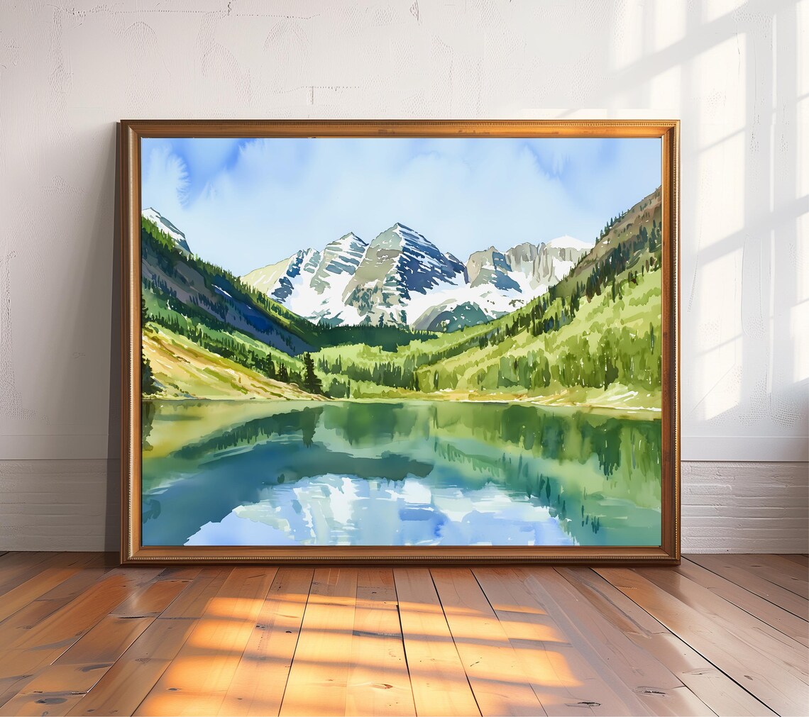 Maroon Bells Watercolor Art Print, Colorado Landscape