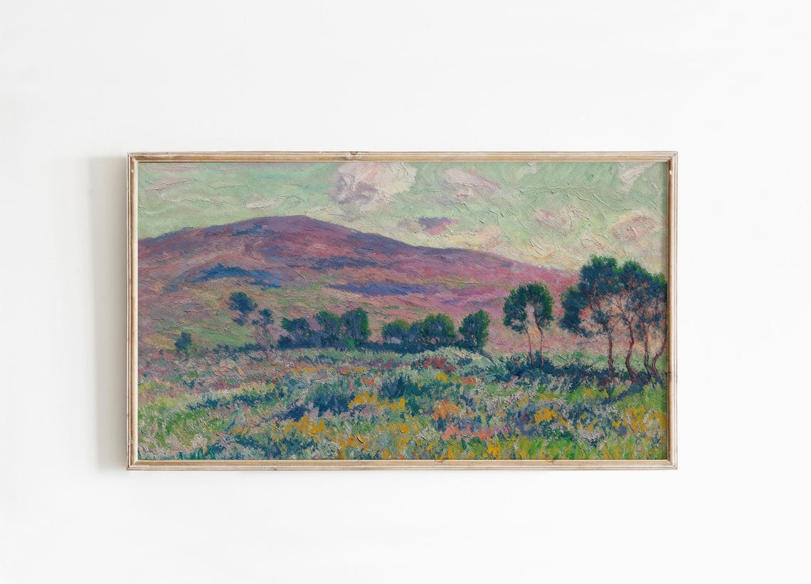 Purple Mountain Meadow Impressionist Wildflower Landscape Poster - Image 4