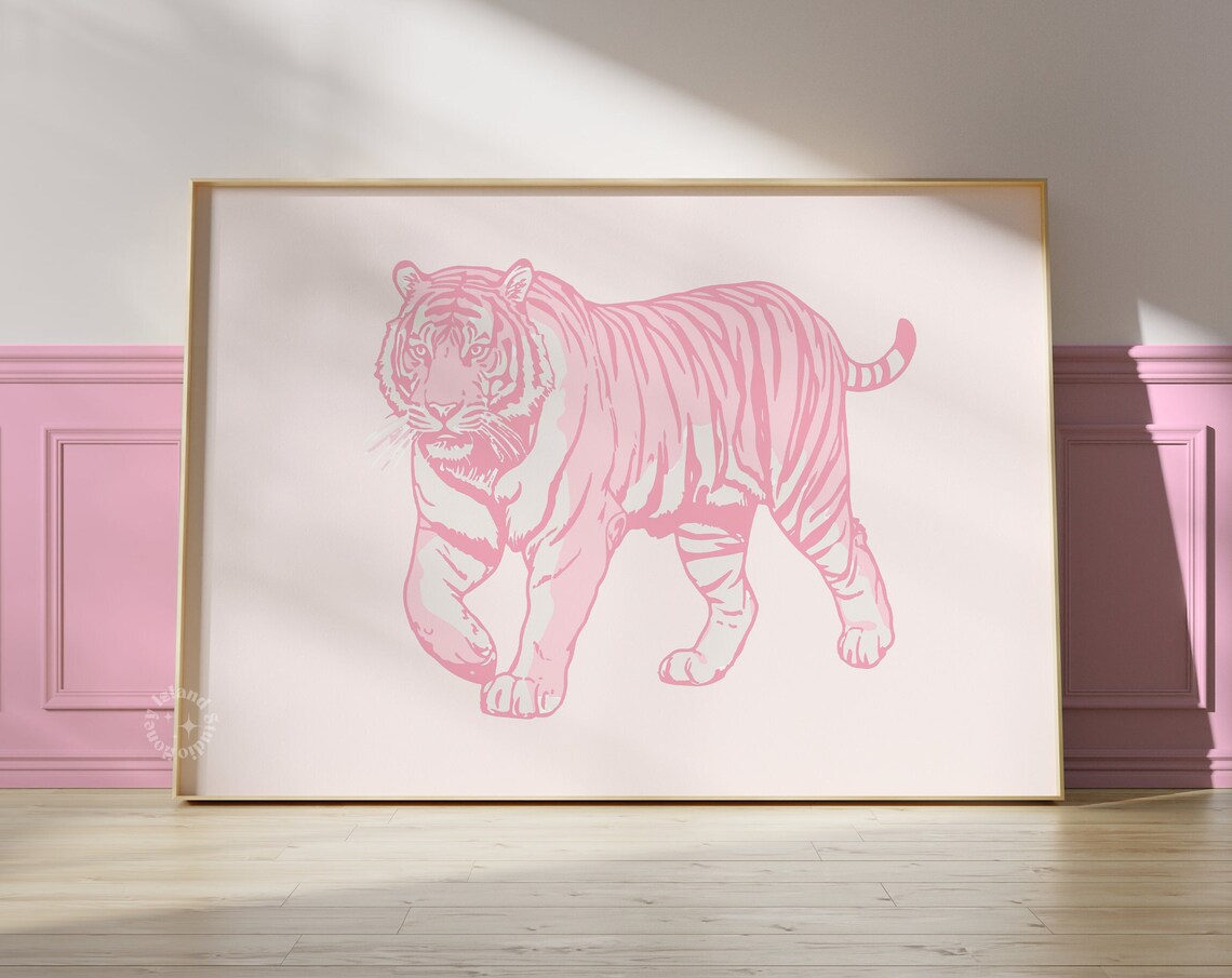 Tiger Pink Poster, Preppy Dorm Decor Print