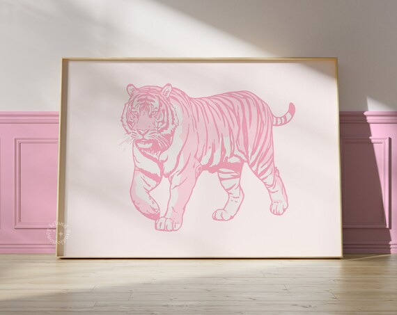 Tiger Pink Poster, Preppy Dorm Decor Print