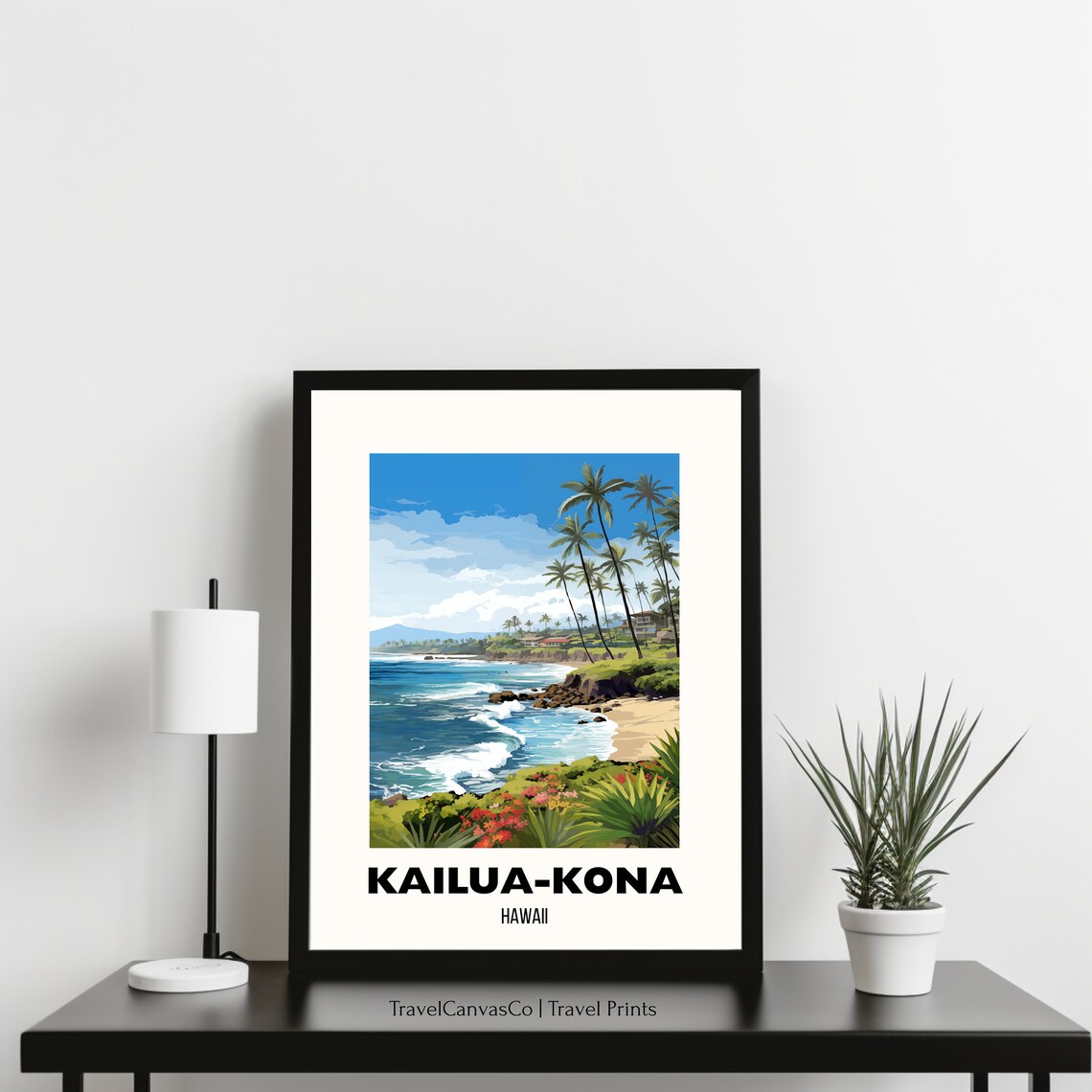 Kailua Kona Hawaii Tropical Palm Beach Coastline Travel Poster - Image 3