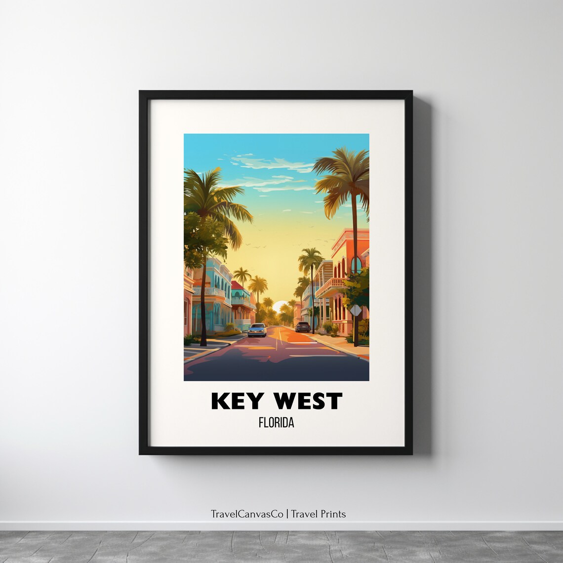 Key West Florida Duval Street Sunset Palm Trees Travel Poster