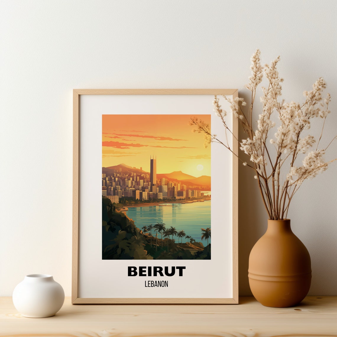 Beirut Lebanon Mediterranean Sea Sunset Skyline Travel Poster - Image 2