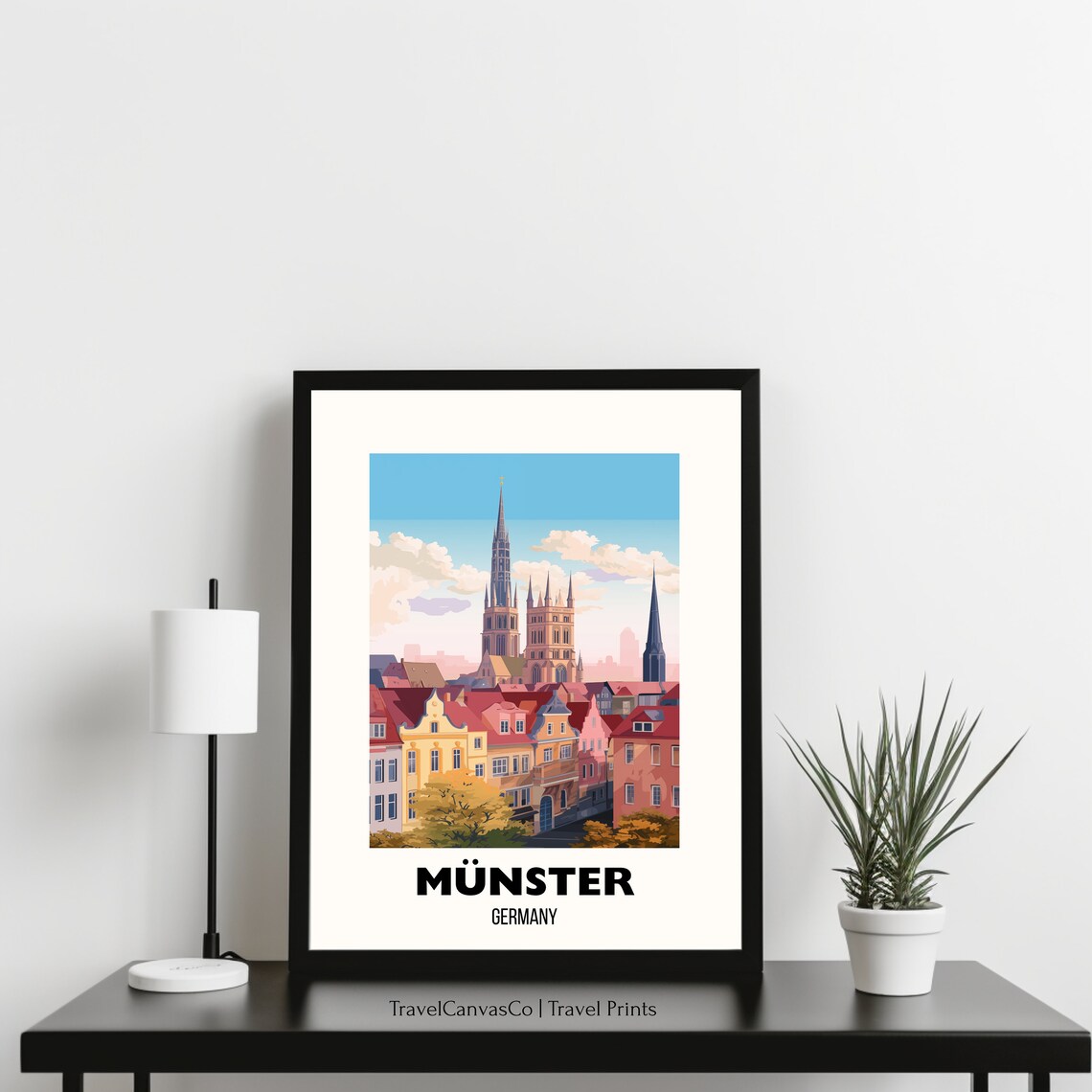 Münster Germany Cathedral Old Town Rooftops Vintage Travel Poster - Image 3
