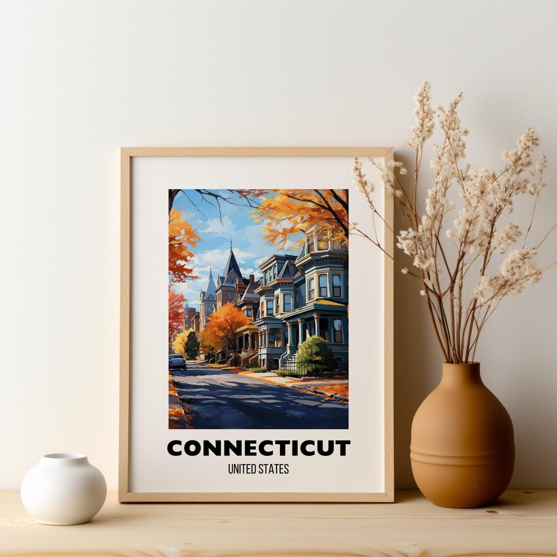 Connecticut Autumn Victorian Street Fall Colors Travel Poster - Image 2
