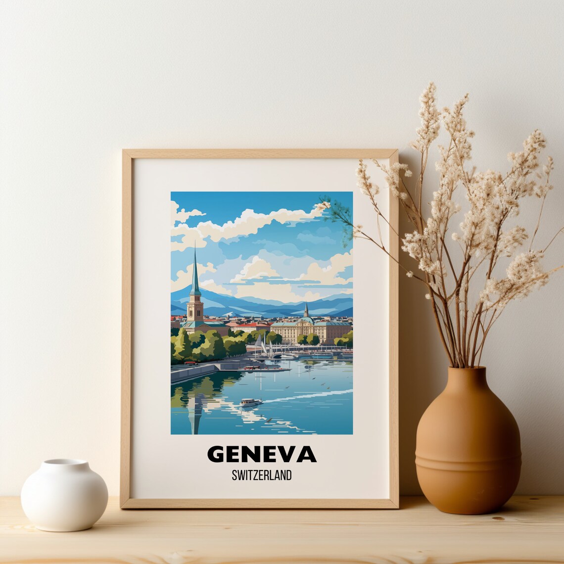 Geneva Switzerland Lake Waterfront City Alps View Travel Poster - Image 2