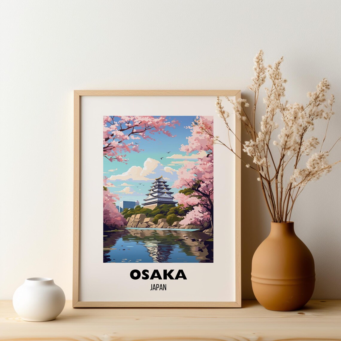 Osaka Japan Cherry Blossom Castle Spring Vintage Travel Poster - Image 2