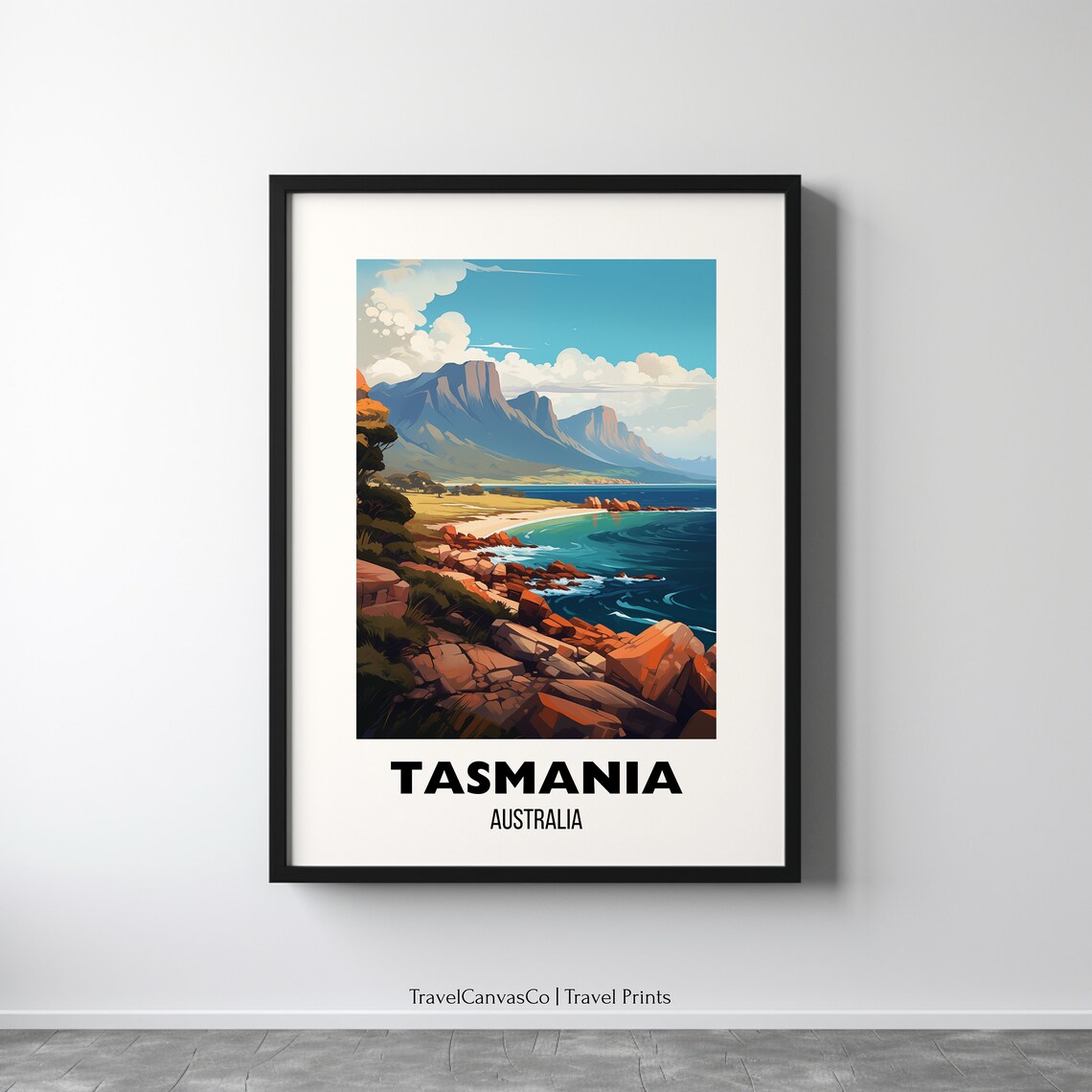 Tasmania Australia Red Rocky Coastline Bay Ocean Travel Poster