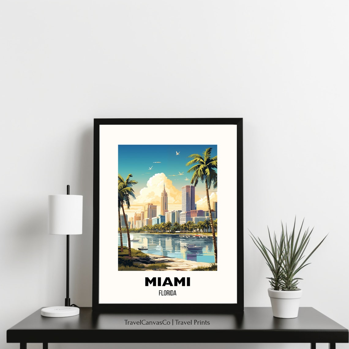 Miami Florida Skyline Palm Trees Waterfront Vintage Travel Poster - Image 3