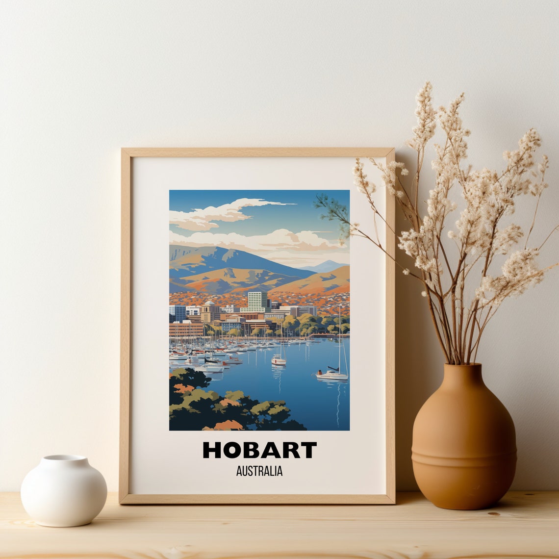 Hobart Tasmania Harbor Sailing Boats Scenic Coast Travel Poster - Image 2