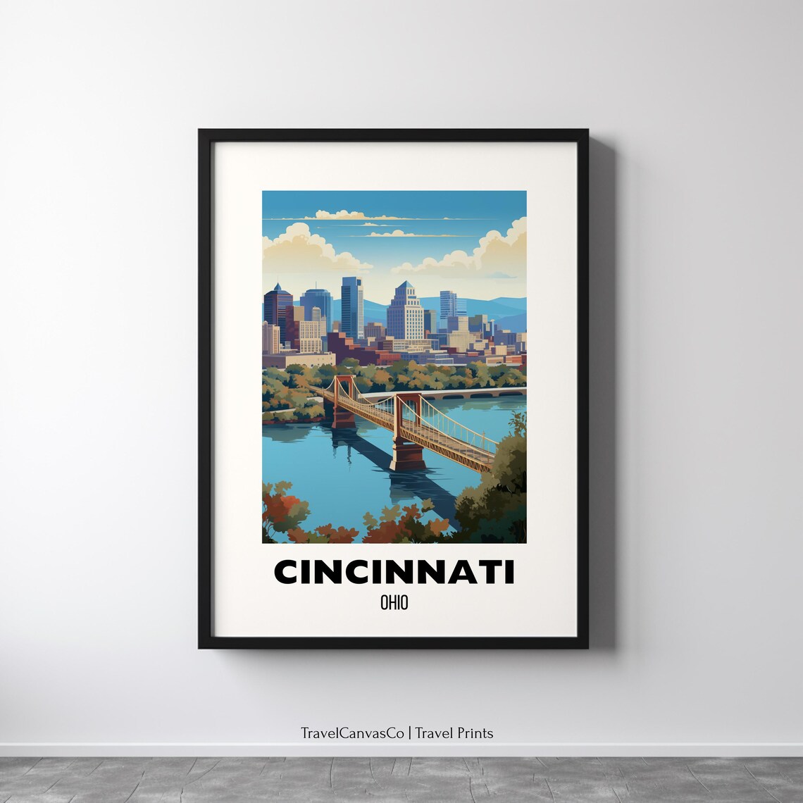 Cincinnati Ohio Travel Poster, City Artwork