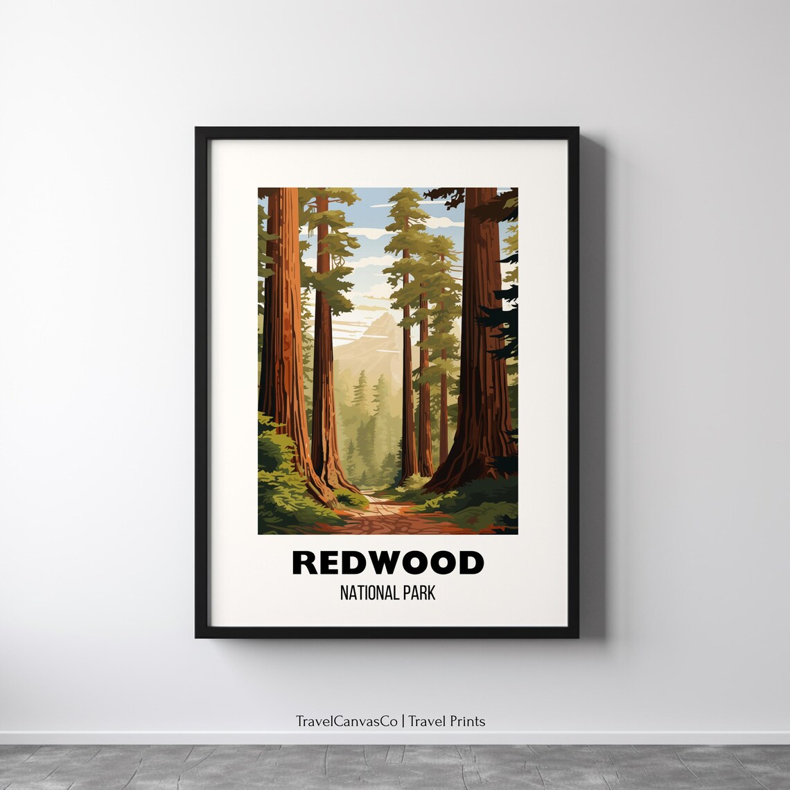 Redwood National Park Travel Poster Wall Art Redwood California Print Redwoods Travel Home Decor Redwood Gift Artwork