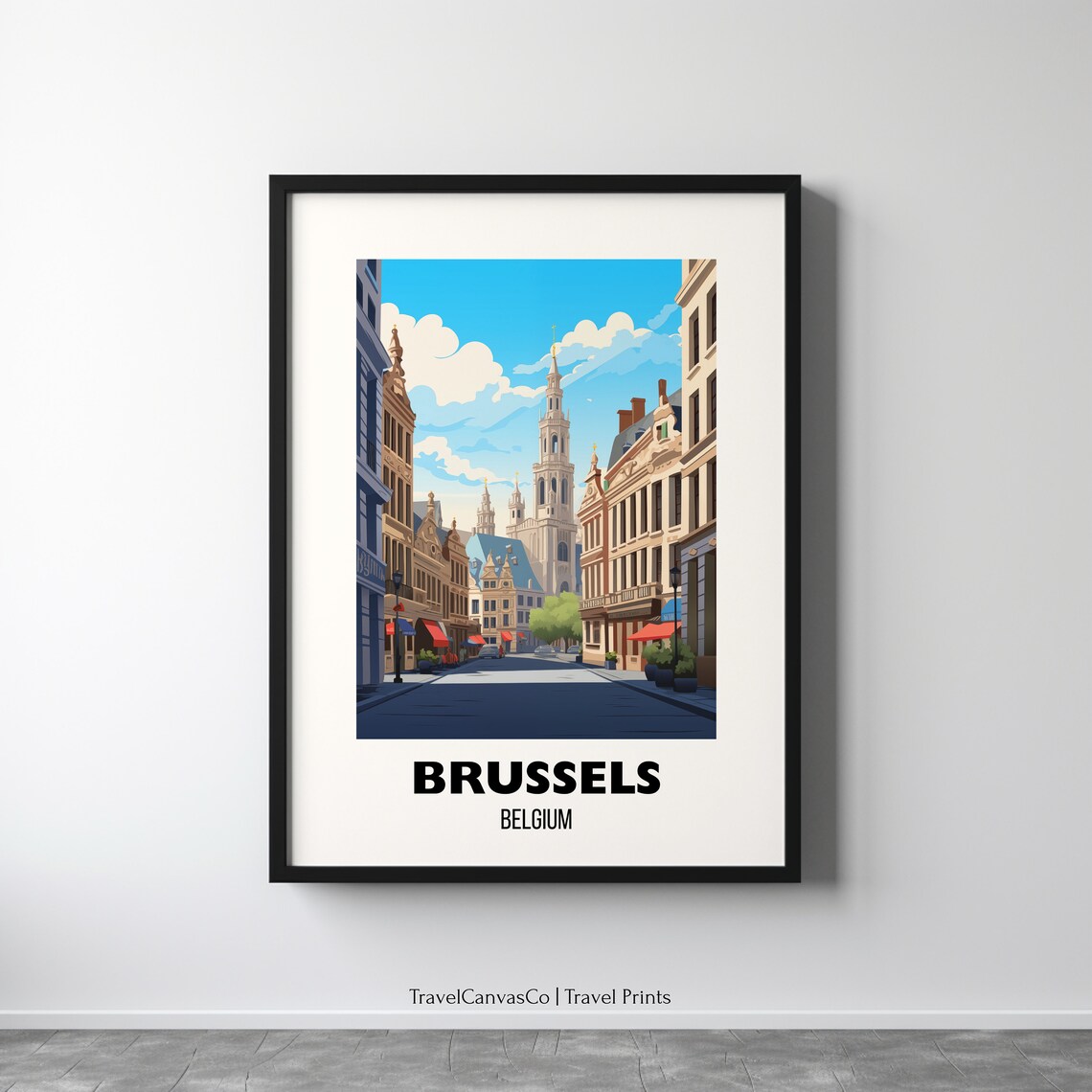 Brussels Belgium Grand Place Street Sunny Europe Travel Poster