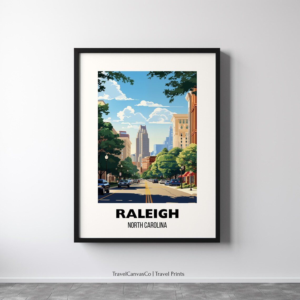 Raleigh North Carolina Downtown Street Sunny City Travel Poster