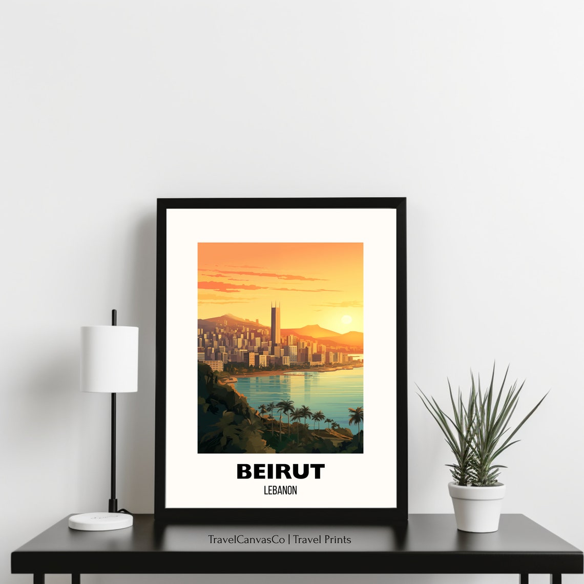Beirut Lebanon Mediterranean Sea Sunset Skyline Travel Poster - Image 3