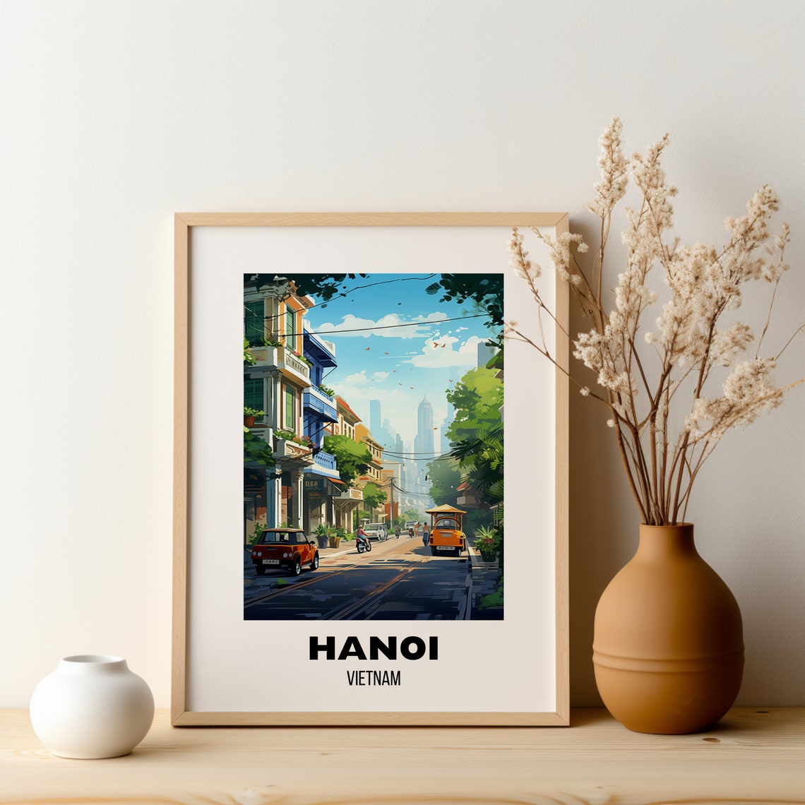 Hanoi Vietnam Old Quarter Street Cyclo Rickshaw Colonial Travel Poster - Image 2
