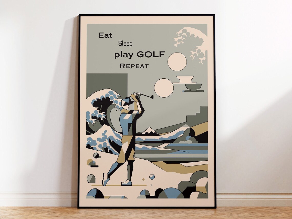Eat Sleep Play Golf Repeat Funny Golfer Cubist Sports Art Poster