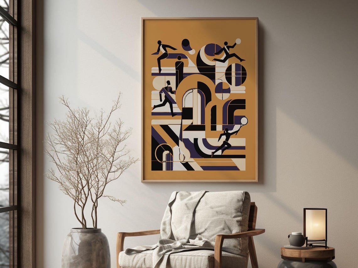 Abstract Athletes Art Deco Gold Geometric Sports Collage Poster