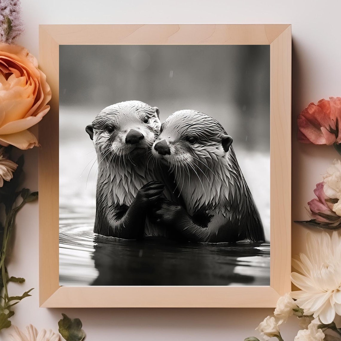 Cute Otter Couple Poster Print, Nursery Decor