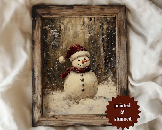 Moody Snowman Poster Print, Rustic Winter Decor