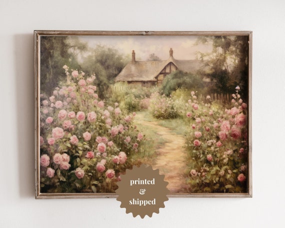 English Rose Garden, Vintage Style Art Print