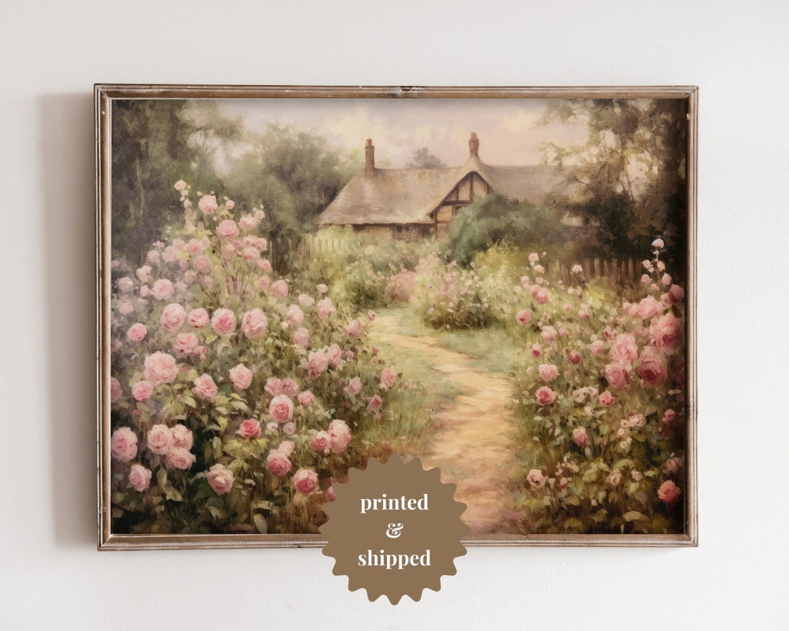English Rose Garden, Vintage Style Art Print