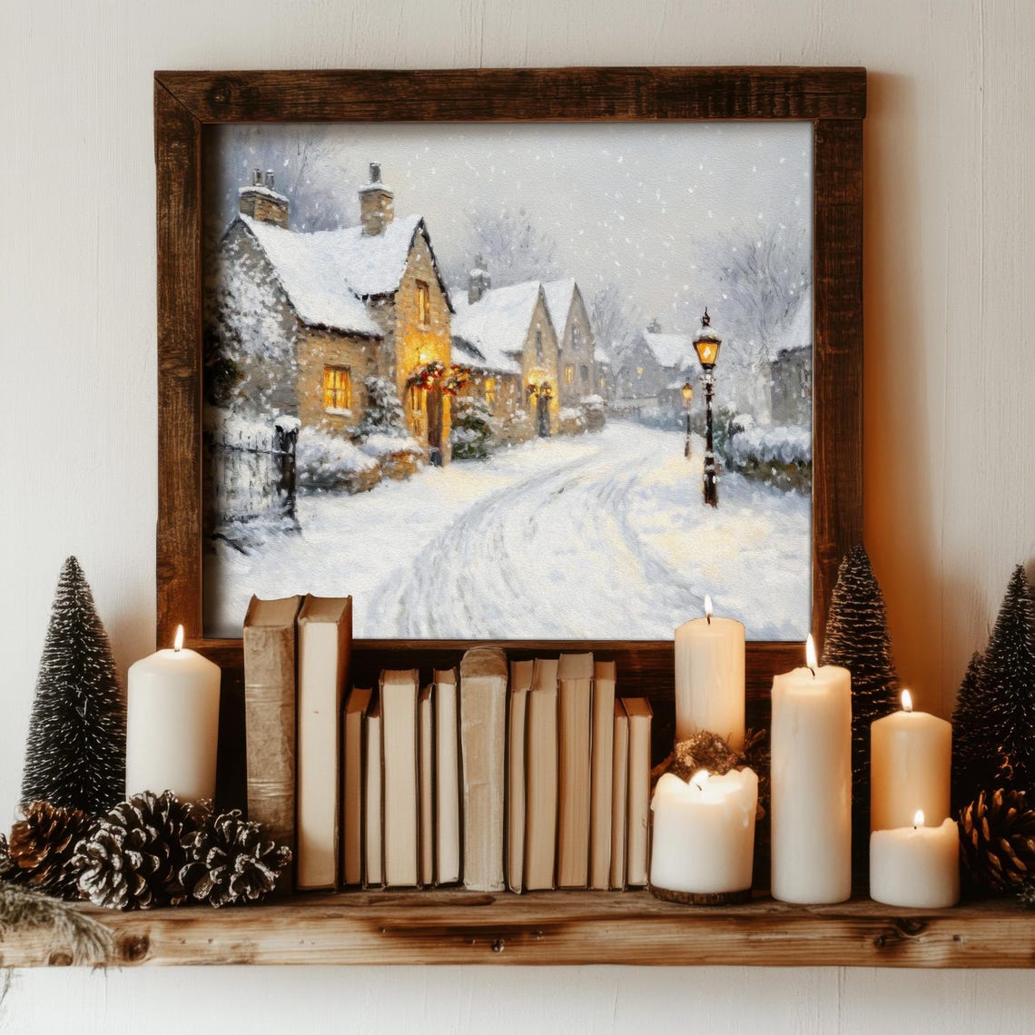 English Cottages Winter Painting, Vintage Style Art Print - Image 2