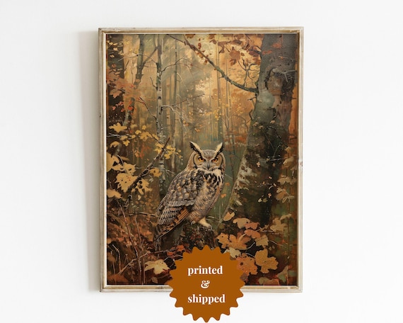 Owl In Autumn Forest - Vintage Style