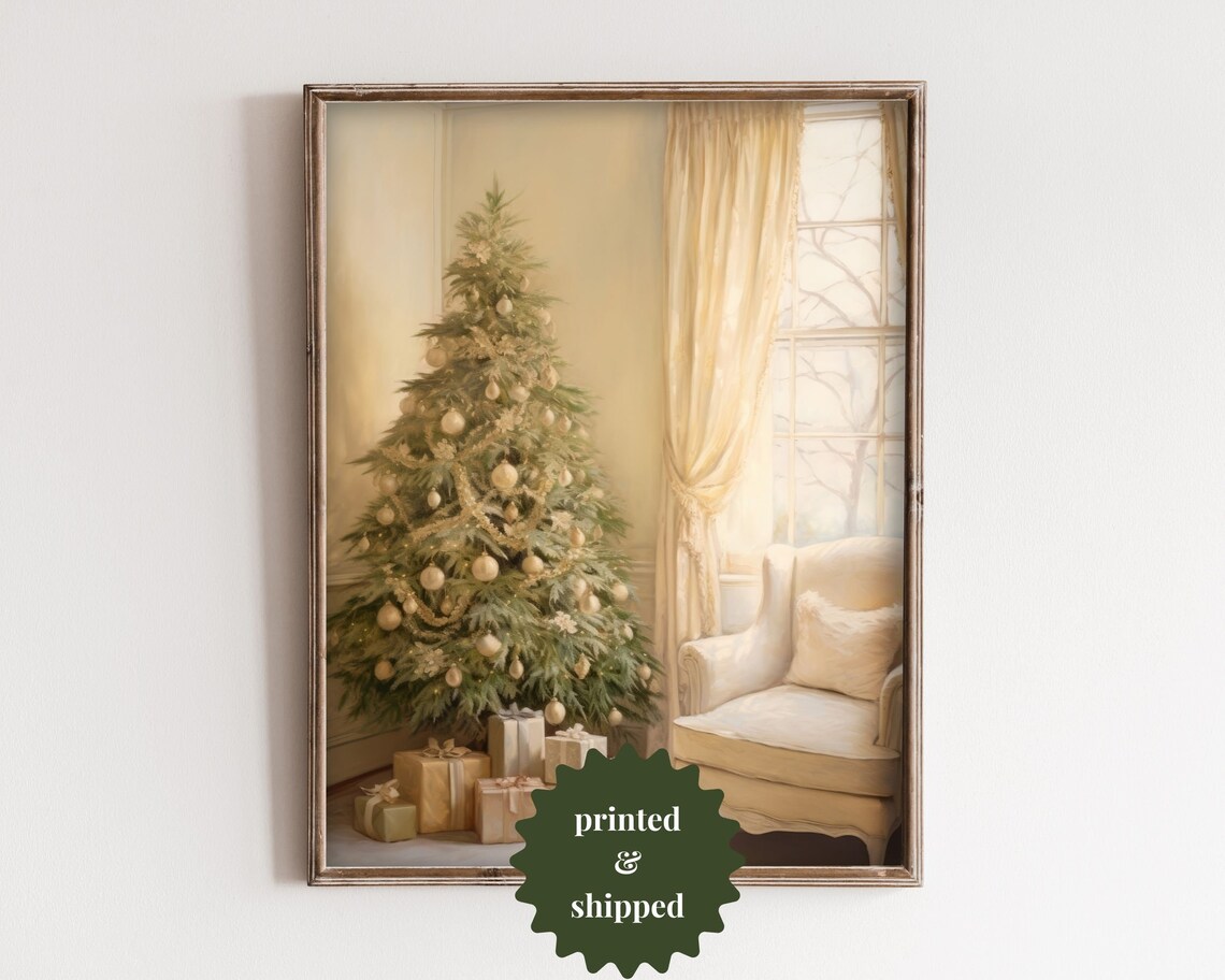 Cozy Christmas Tree, Vintage Style Painting