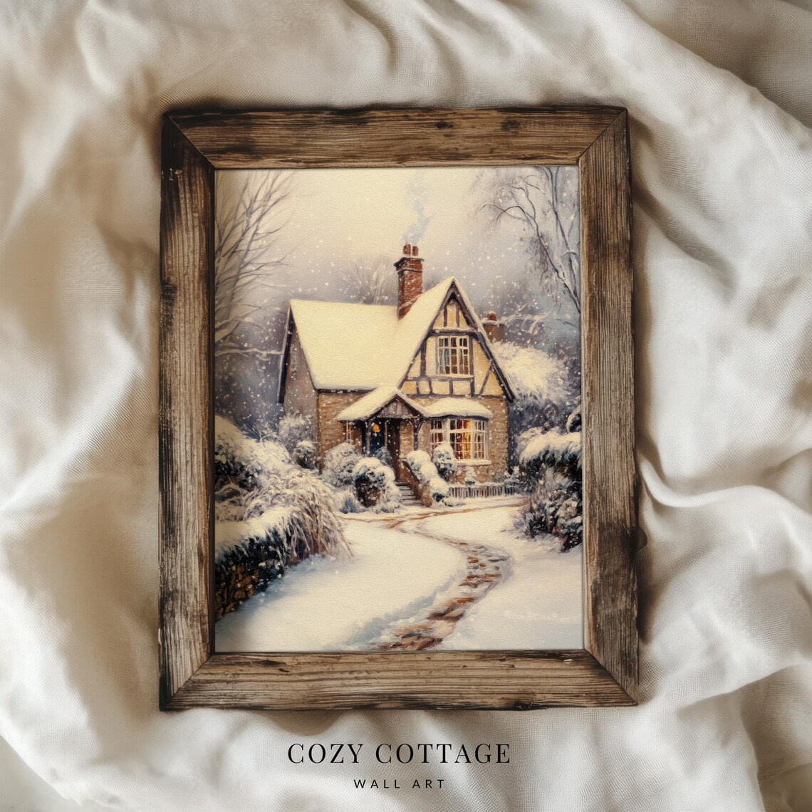 Snowy English Cottage, Vintage Style Holiday Decor