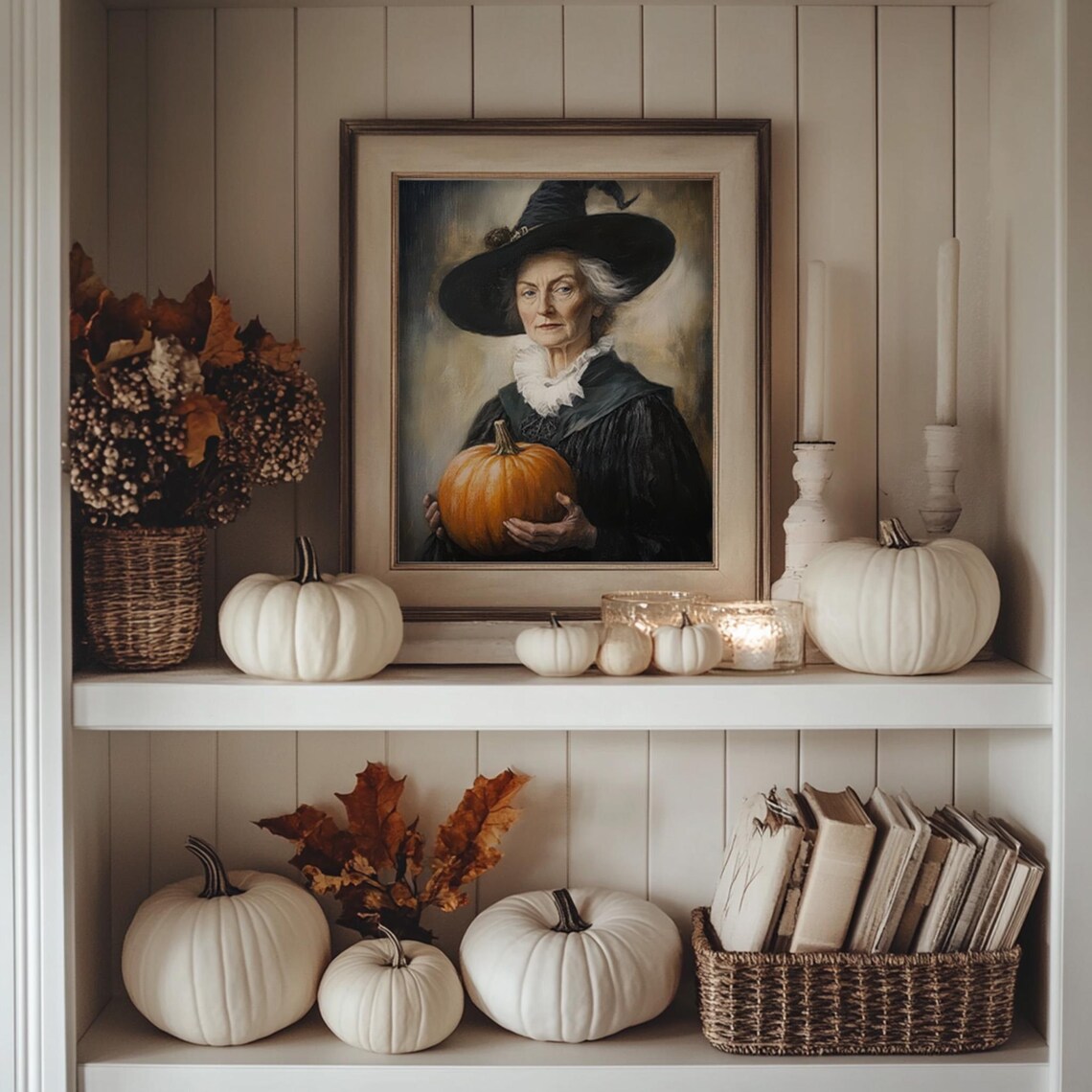 Victorian Witch Holding A Pumpkin, Vintage Art Print - Image 3