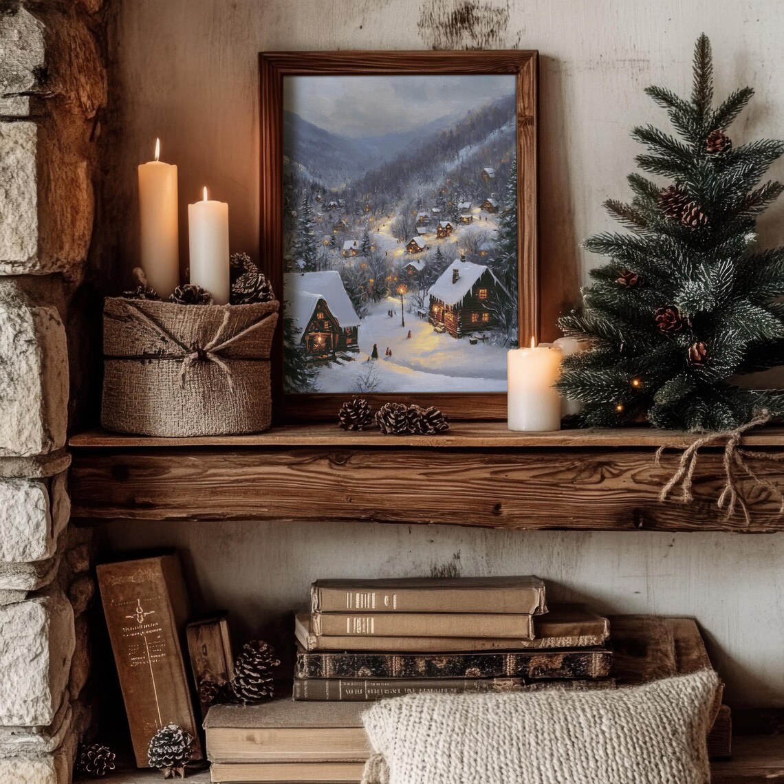 Cozy Christmas Village Vintage Style, Poster Print - Image 3