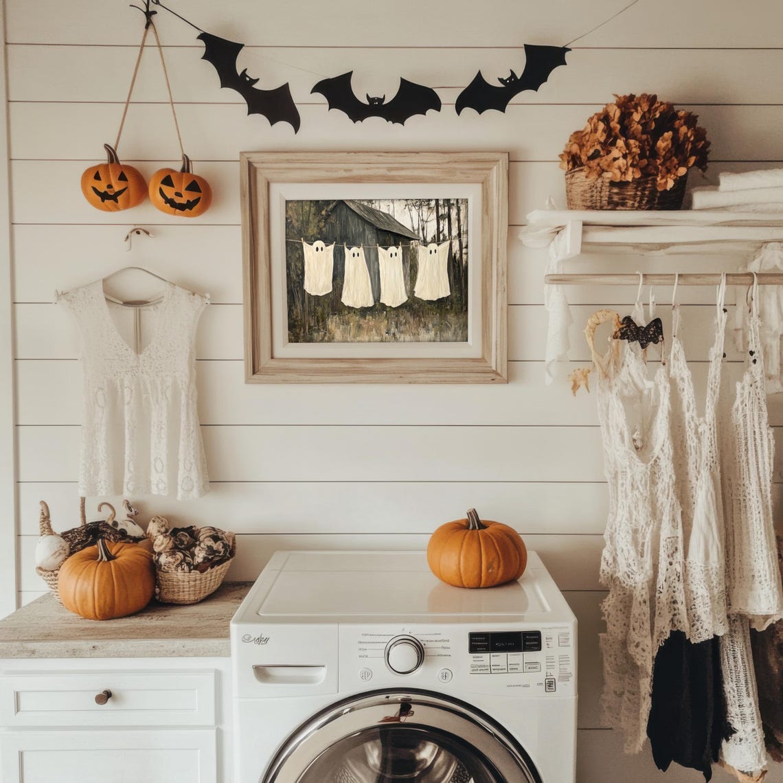Ghost Laundry Vintage Style Painting Print, Halloween Decor - Image 2