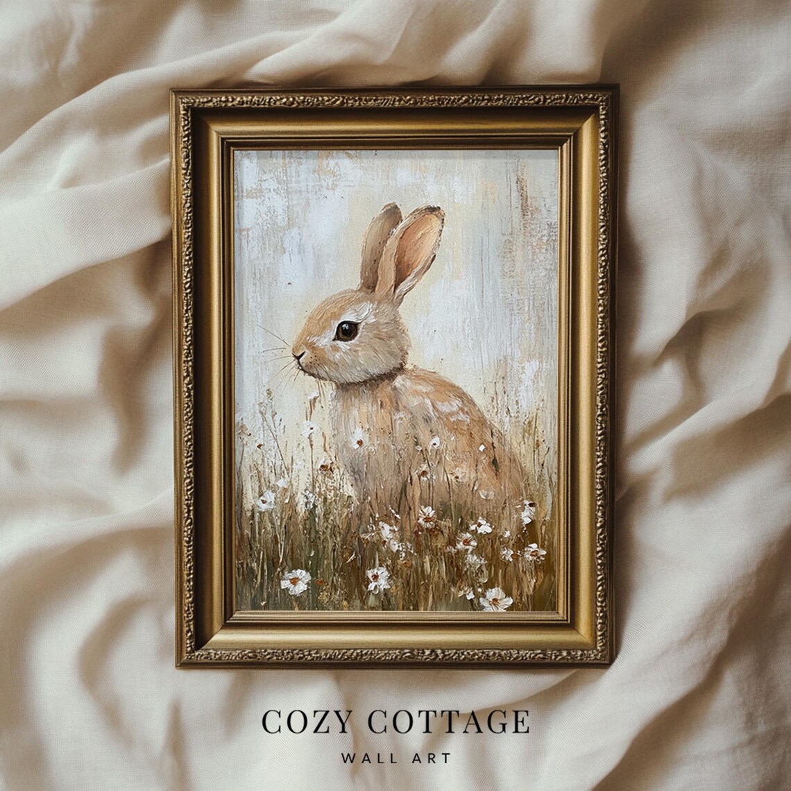 Neutral Bunny Easter, Vintage Style Cottage Decor - Image 2