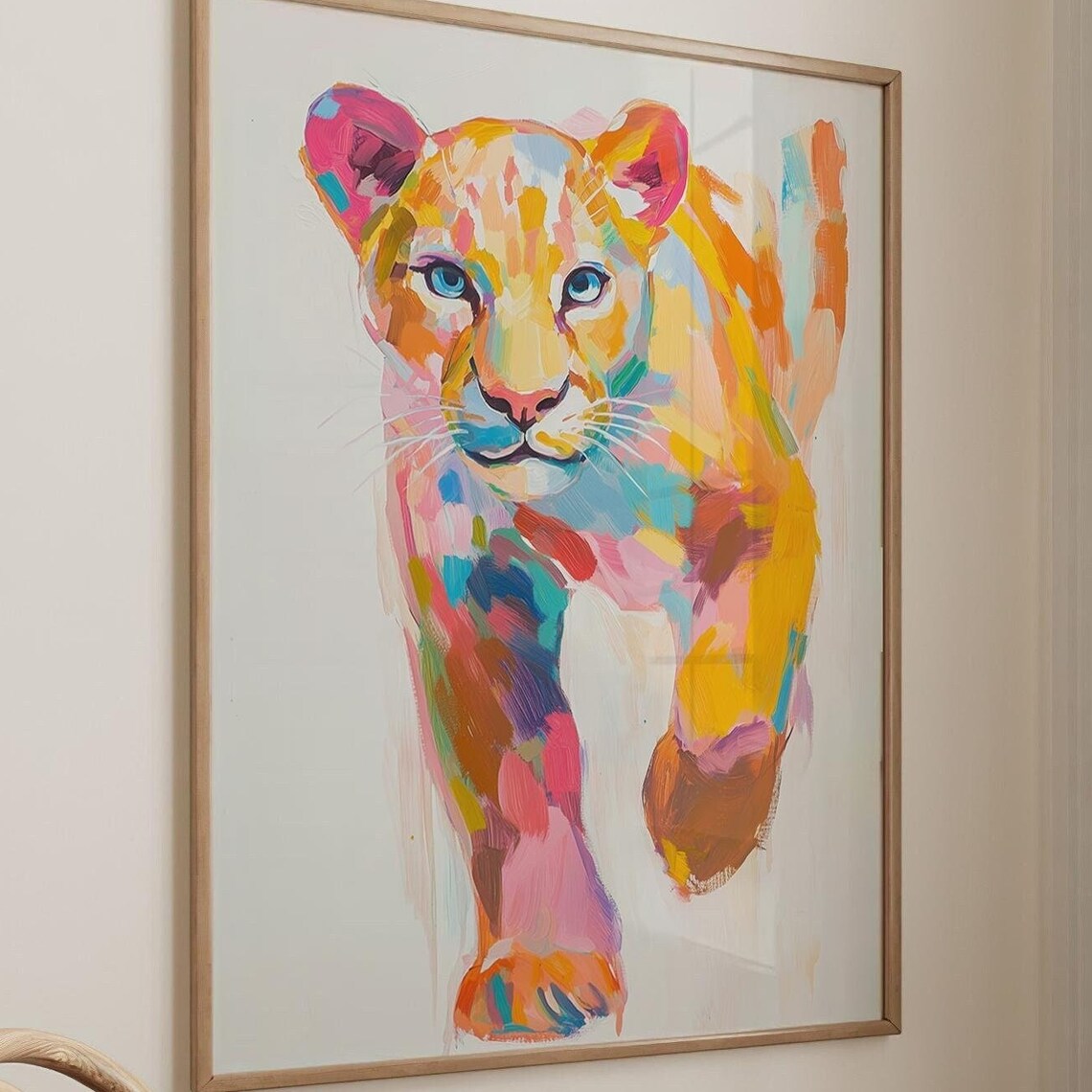 Lion Cub Colorful Brushstroke Portrait Playful Baby Animal Wall Art