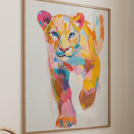 Panther Colorful Maximalist Eclectic Animal Portrait Print Nursery Animal Poster Decor Painting Large Wall Art 2854
