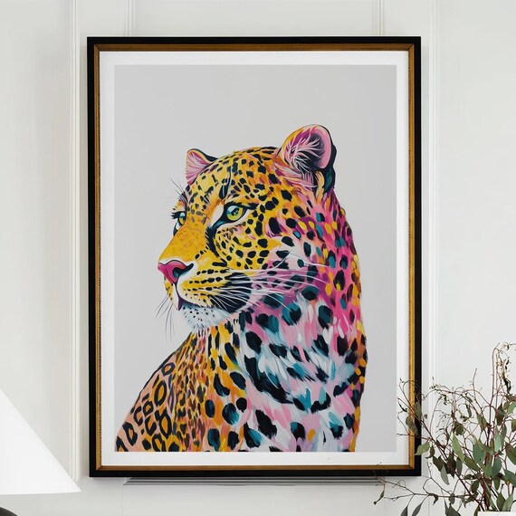 Colorful Leopard Portrait Modern Pop Art Wildlife Animal Poster