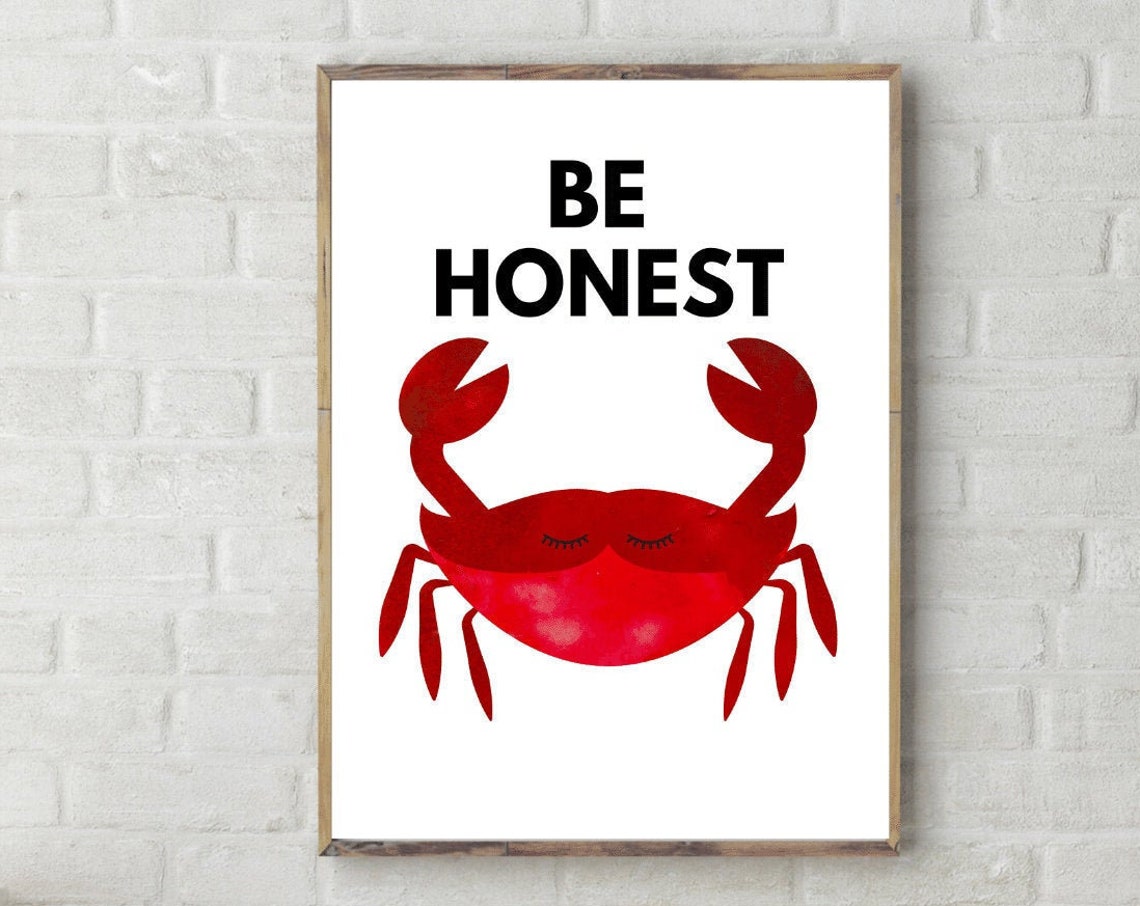 Be Honest Cheerful Red Watercolor Crab Nursery Affirmation Poster